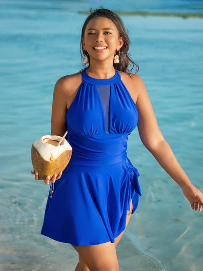 Women's One Piece Swim Dress Full Coverage Scoop Neck