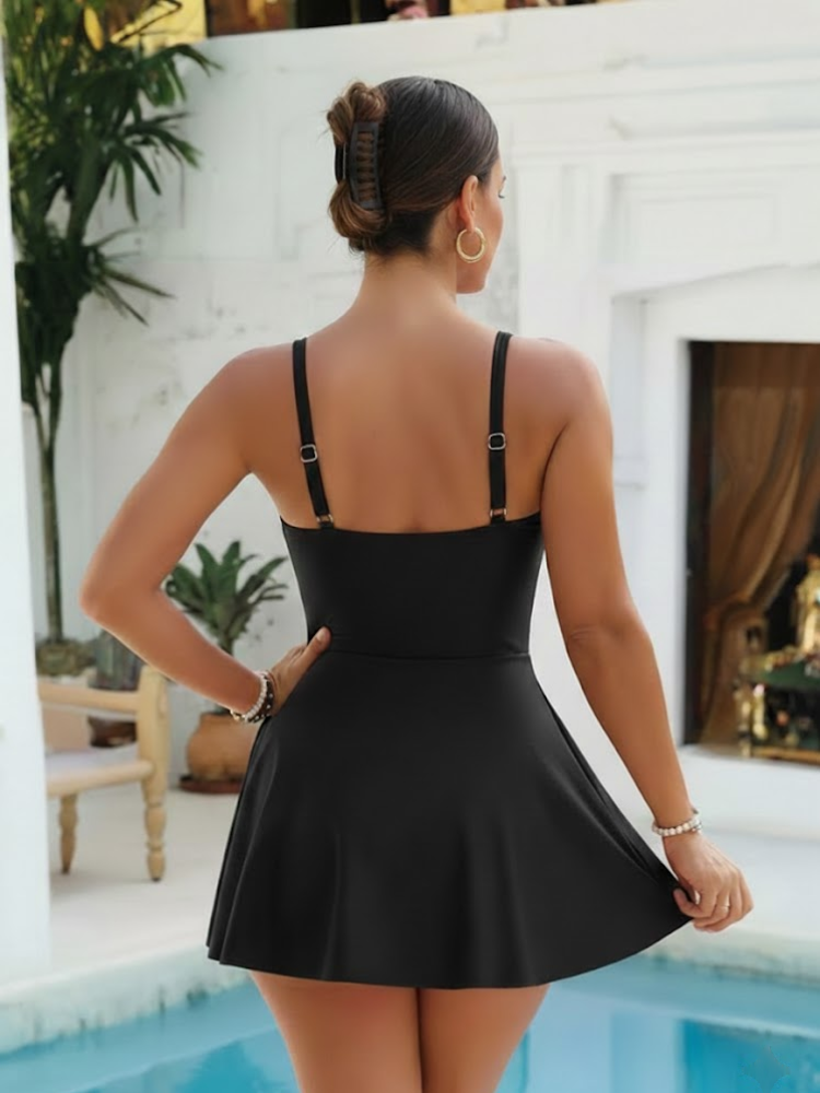 Womens One Piece Swimsuit Tummy Control Bathing Suit Criss Cross Front Swim Dress Beach Skirt