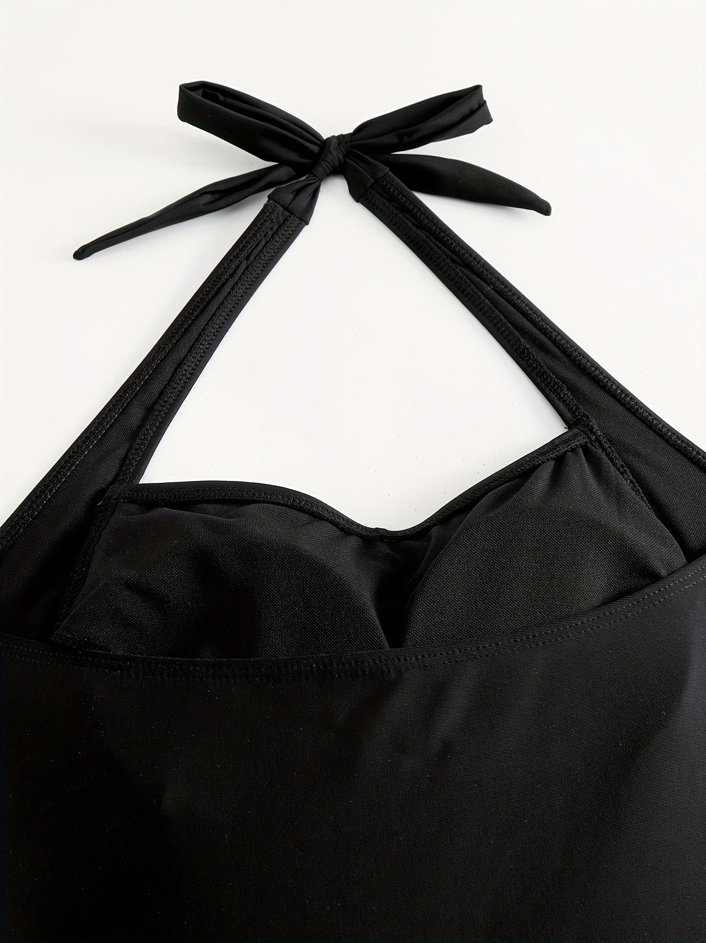 Women's Ruched Halter Backless One Piece Swimsuit, Black Tie Neck